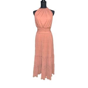 Max Studio Mock Neck Lace Mesh Maxi Dress